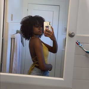 yellow strappy crop top